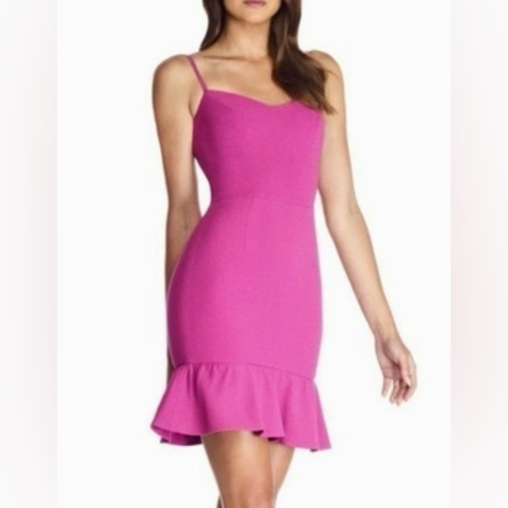 Dress the Population Sleeveless Mira Flounced Mini Dress in Hibiscus Pink ZB6
